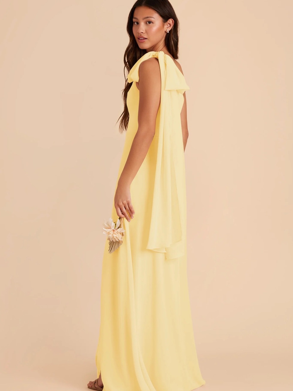 Birdy Grey One-Shoulder Lemon Yellow Evening Gown with Side Slit - Picture 3 of 6